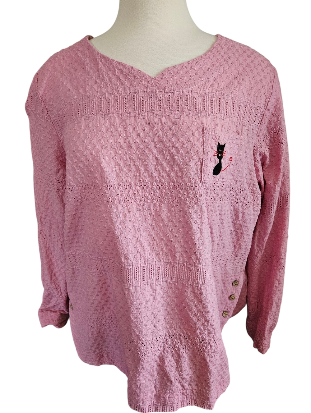 SYFS THC Pink Tunic, Fun Button Details & Cat Embroidered On The Pocket XXXL